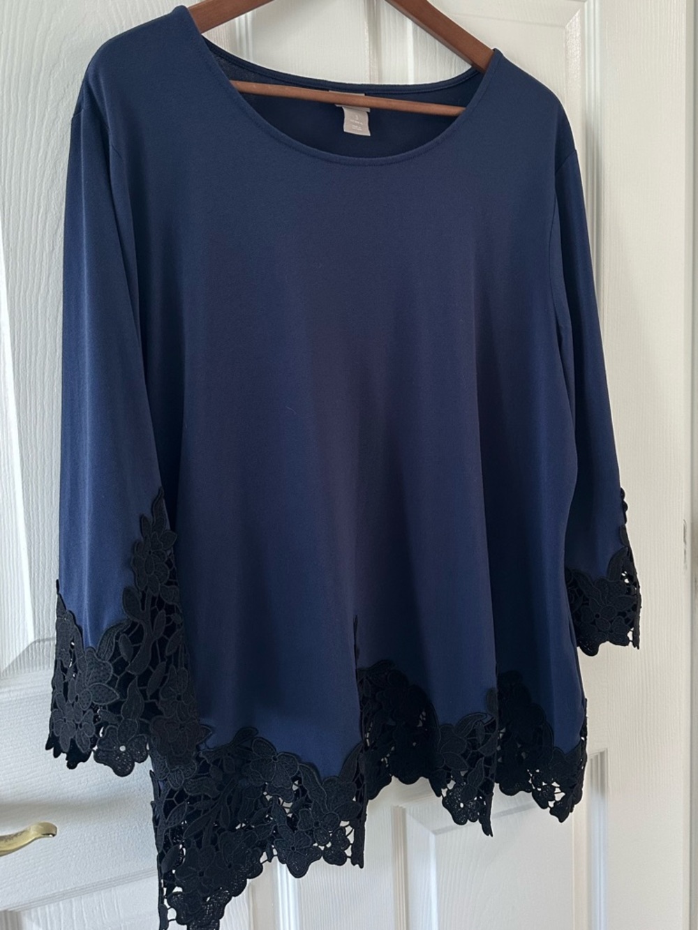 Chico’s Navy Blue & Black Lace Trim Tunic Blouse - Size 3 US XL